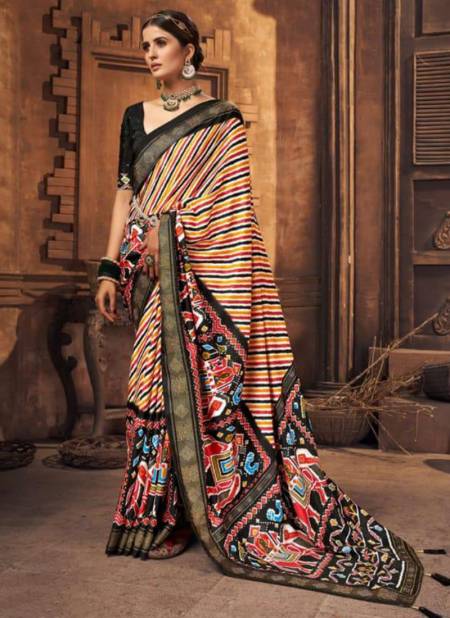 Black Colour SHUBH SHREE KESARIYA 3 Fancy Festive Wear Heavy Tusser silk Saree Collection 3005